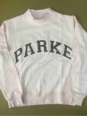 Parker Light Pink Crewneck Sweatshirt with Brown Lettering